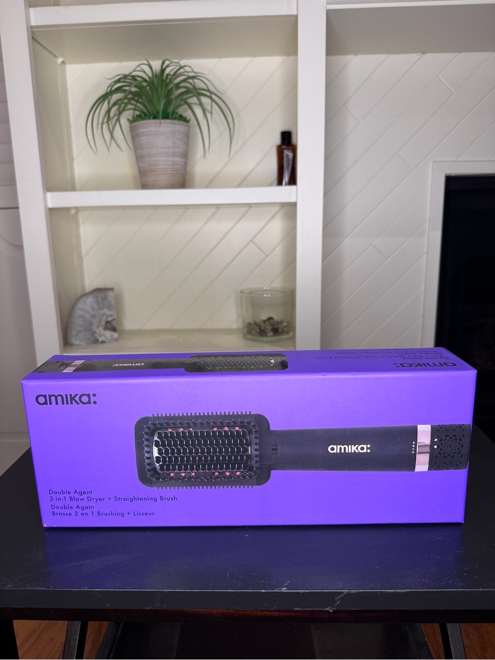 amika 2-in-1 Blow Dryer & Straightening Brush - Purple and Black
